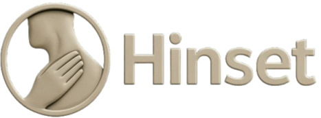 Logo of Hinset with a circular emblem featuring a silhouette of a person on a white background