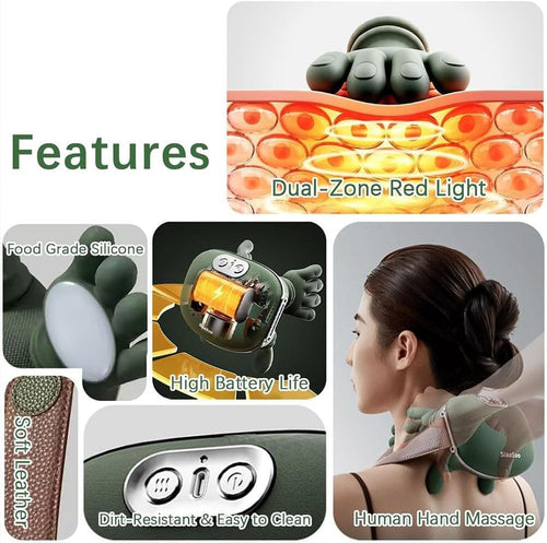 Collage of product features with text labels on a white background