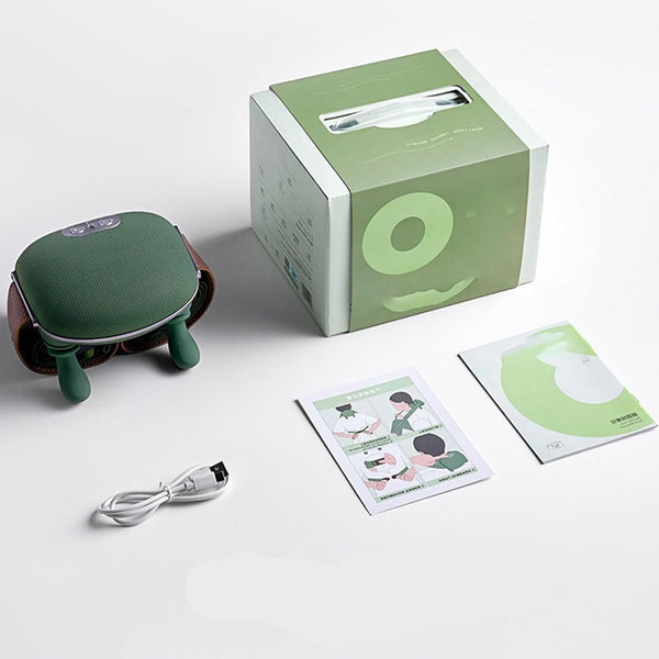 Green electronic device with packaging and accessories on a white background